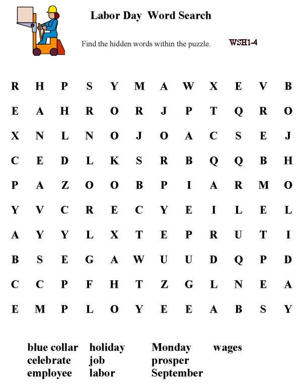 Bluebonkers Free Printable Word Search Sheet Labor Day